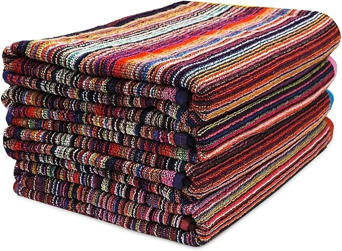 Flexible BolBom S Bath Towel Set 4 Pack 30 x 60 Inches Large Cotton Stripe Bath Fine Crafted