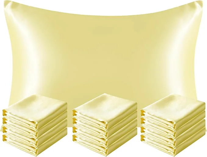 Unique NTBAY 12 Pack Satin King Pillowcases for Hair and Skin Luxurious and Silky Pillow Cases with Envelope Closure 20 x 36 Inches Light Yellow User-Friendly