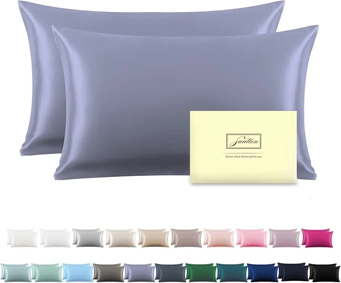 High-End Silk Pillow Cases 2 Pack Soft Breathable and Sliky Standard Size Pillow Cases Set of 2 Natural Mulberry Silk Pillowcase Set of 2 for Hair and Skin with Hidden Zipper Grayish Blue 20 quot X 26 quot 2pcs Proven