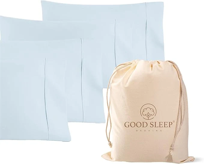 Durable Set of 4 Pillow Cases Queen Standard 800 TC Egyptian Cotton Great for Hair amp Skin Care Silky Soft Sateen Weave Pillow Covers for Bed Pillow Improves Sleep Quality 4 quot Hem Pillowcases Light Blue Optimized