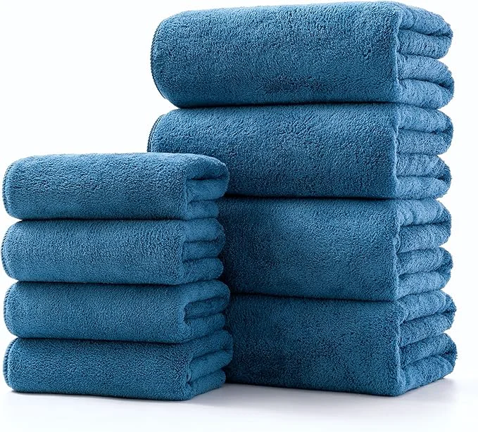 High-End Lumimi Towel Set of 8 Very Soft Microfiber 4 Bath and 4 Hand Towels Quick Dry Stylish