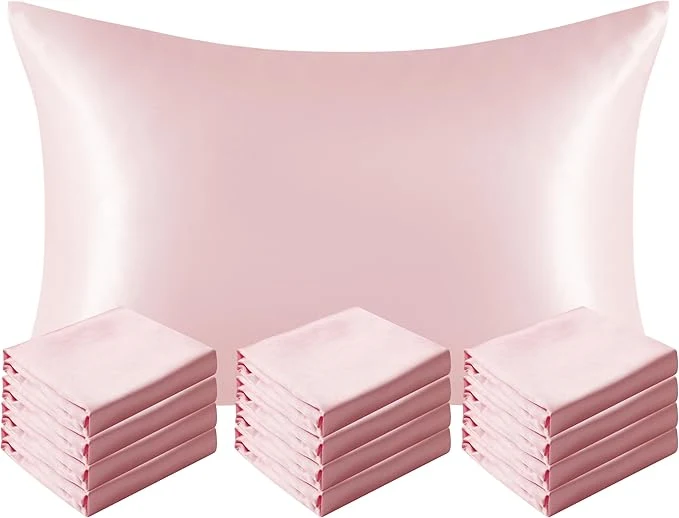 Authentic NTBAY 12 Pack Satin Queen Pillowcases for Hair and Skin Luxurious and Silky Pillow Cases with Envelope Closure 20 x 30 Inches Light Pink Durable