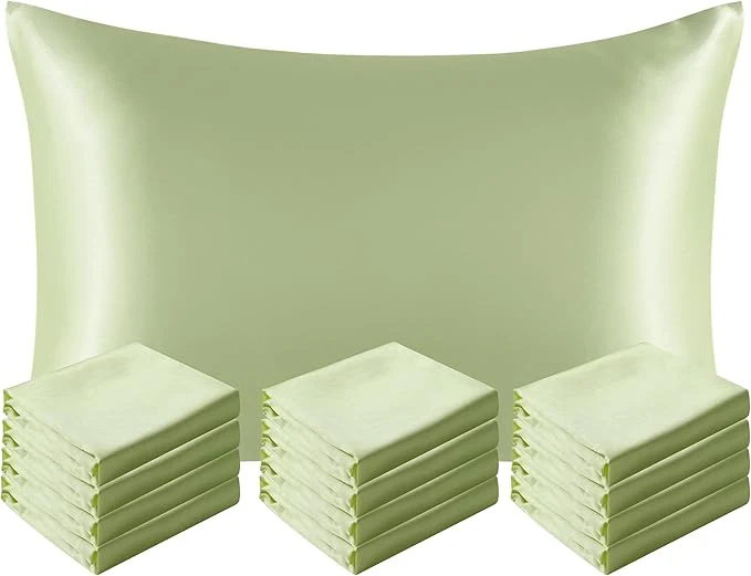 Advanced NTBAY 12 Pack Satin Standard Pillowcases for Hair and Skin Luxurious and Silky Pillow Cases with Envelope Closure 20 x 26 Inches Sage Green Sophisticated
