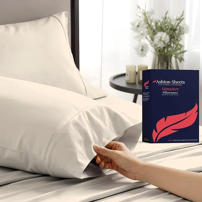 Unique Ashton Sheets Egyptian Cotton Pillow Cases King Size Set of 2 - Luxury 1200 Thread Count Sateen Weave Ivory Pillow Covers Silky Soft Breathable amp Cooling Pillowcases Fits King Size Pillows User-Friendly