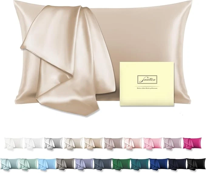Environmentally Friendly Mulberry Silk Pillowcase for Hair and Skin Pillow Case with Hidden Zipper Soft Breathable Smooth Cooling Silk Pillow Covers for Sleeping Champagne King 1Pcs Durable