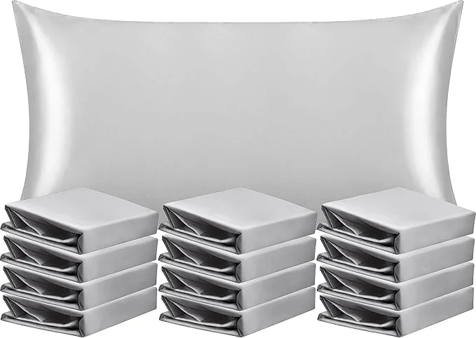 High-Performance NTBAY 12 Pack Satin King Pillowcases for Hair and Skin Luxurious and Silky Pillow Cases with Envelope Closure 20 x 36 Inches Silver Grey Natural