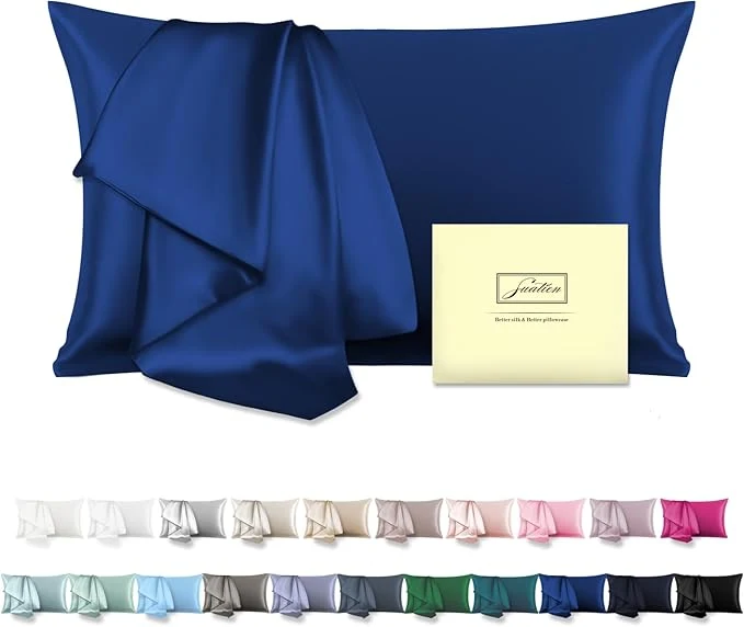 High-Quality Mulberry Silk Pillowcase for Hair and Skin Pillow Case with Hidden Zipper Soft Breathable Smooth Cooling Silk Pillow Covers for Sleeping Royal Blue King 1Pcs Sophisticated