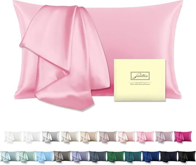 Healthy Mulberry Silk Pillowcase for Hair and Skin Pillow Case with Hidden Zipper Soft Breathable Smooth Cooling Silk Pillow Covers for Sleeping Pink King 1Pcs Original