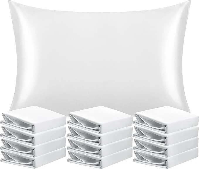 World-Class NTBAY 12 Pack Satin Queen Pillowcases for Hair and Skin Luxurious and Silky Pillow Cases with Envelope Closure 20 x 30 Inches White Innovative