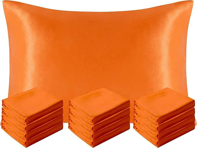 Unique NTBAY 12 Pack Satin Queen Pillowcases for Hair and Skin Luxurious and Silky Pillow Cases with Envelope Closure 20 x 30 Inches Orange Sustainable