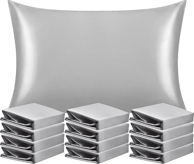 Practical NTBAY 12 Pack Satin Standard Pillowcases for Hair and Skin Luxurious and Silky Pillow Cases with Envelope Closure 20 x 26 Inches Silver Grey High-Grade