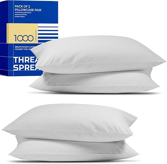 Secure Thread Spread Egyptian Cotton King Size Pillow Cases Set of 4 - Luxury 1000 Series Paradise Collection Pillow Cases King Size Pack of 2 Silver Grey Soft Hotel Egyptian Cotton Pillowcases Unique