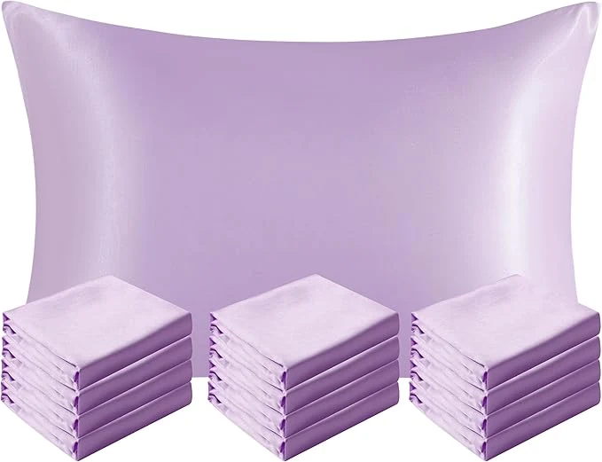 Relaxed NTBAY 12 Pack Satin Standard Pillowcases for Hair and Skin Luxurious and Silky Pillow Cases with Envelope Closure 20 x 26 Inches Light Purple Versatile