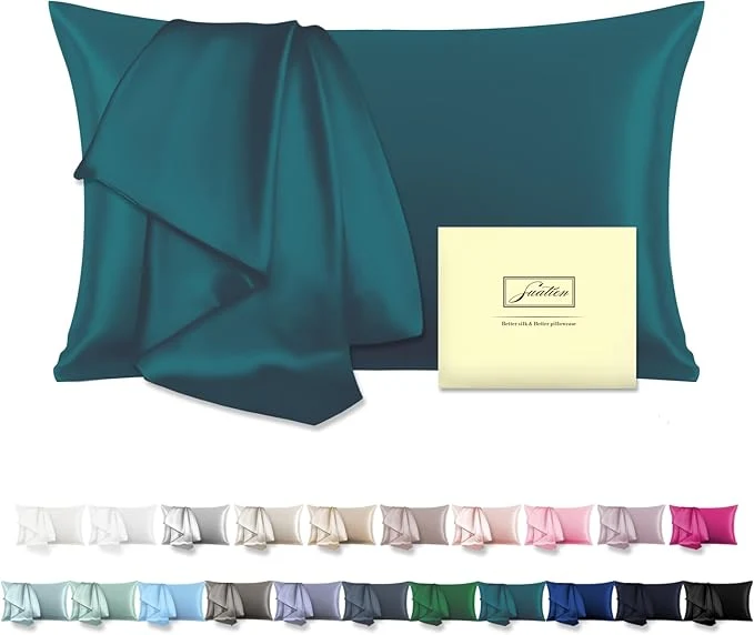 Minimalist Natural Mulberry Silk Pillowcase for Hair and Skin Queen Size 20 quot X30 quot Pillow Case with Hidden Zipper Soft Breathable Smooth Cooling Silk Pillow Covers for Sleeping Teal Queen 1Pcs Pure