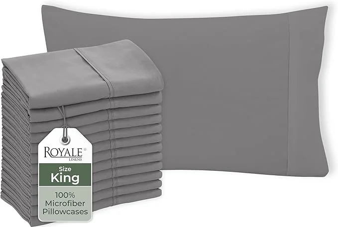 Fast Royale Linens Grey Pillowcase Set of 12 - King 20 quot x40 quot Bed Pillow Cover - 1800 Brushed Microfiber - Wrinkle amp Fade Resistant - Bulk Pillow Cases - Hotel Quality Pillowcase 12 Pack King Grey High-Grade