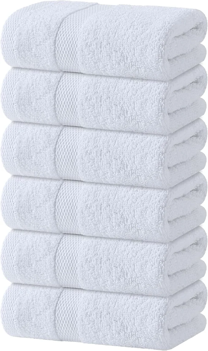 Durable White Hand Towels Set for Bathroom 6 Pack High-Grade