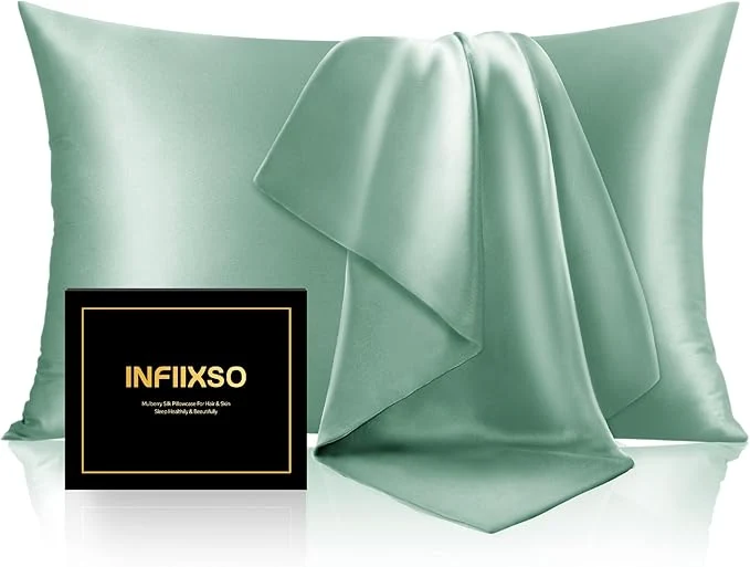 Crafted INFIIXSO Mulberry Silk Pillow Cases King Size Set of 2 Silk Pillowcase with Hidden Zipper 20 quot x36 quot Smooth and Soft Pillow Case for Hair and Skin Mint Green 2 Pack Practical