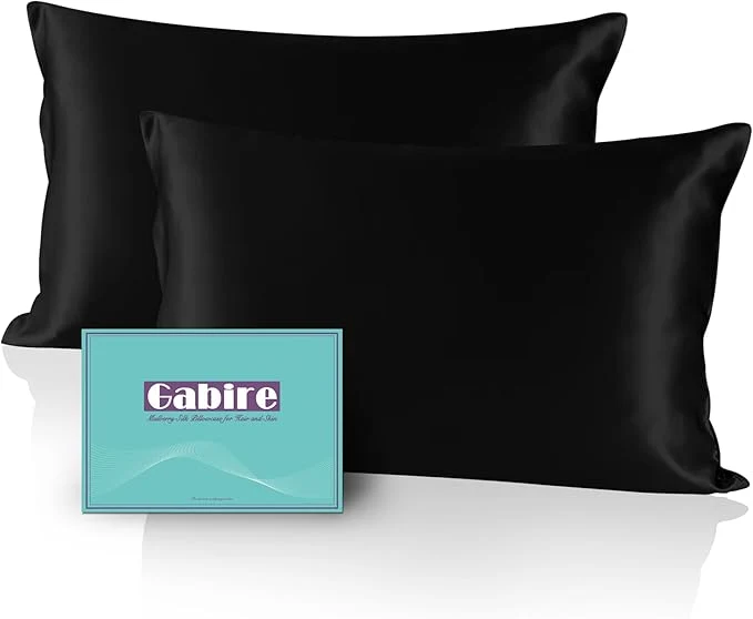 Eco-Friendly Mulberry Silk Pillow Cases Set of 2 Both Sides Silk Pillowcase for Hair and Skin Prevent Acne Pillowcase Organic Silk Pillowcase 2 Pack with Hidden Zipper Black Standard 20 quot ×26 quot Environmentally Friendly