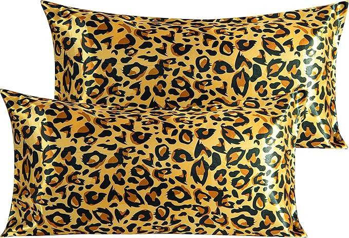 Eco-Friendly NTBAY 2 Pack Satin King Pillowcases for Hair and Skin Luxurious and Silky Leopard Printed Pillow Cases with Envelope Closure 20x36 Inches Yellow and Black Detailed