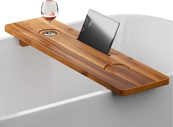 Soft Tinamo Acacia Bathtub Caddy Tray Table 35x9 Inch Large Bath Tub Wooden Durable