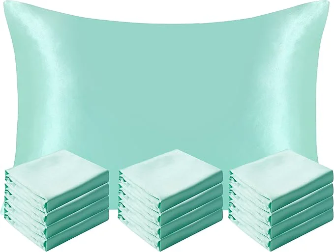 Comfortable NTBAY 12 Pack Satin Queen Pillowcases for Hair and Skin Luxurious and Silky Pillow Cases with Envelope Closure 20 x 30 Inches Light Blue High-Quality