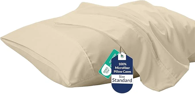 Modern Royale Linens Standard Pillowcase Set of 2 - Bed Pillow Cover - 20 quot x26 quot - Sand Pillowcases - 1800 Brushed Microfiber Wrinkle amp Fade Resistant - Soft amp Cozy- Standard Size Pillow Case STD Sand Breathable