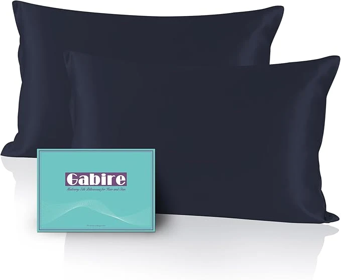 Unique Mulberry Silk Pillow Cases Set of 2 Both Sides Silk Pillow Cover for Hair and Skin Cool Pillowcase Organic Silk Pillowcase 2 Pack with Hidden Zipper Navy Blue Queen 20 quot ×30 quot Fast