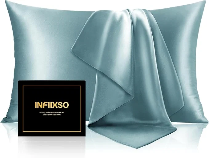 Fine Crafted INFIIXSO Mulberry Silk Pillowcase for Hair and Skin Silk Pillow Cases Standard Size with Hidden Zipper 20x26 Inches Super Smooth and Soft Cooling Pillow Cases for Hot Sleepers Haze Blue 1 Pack Prestigious