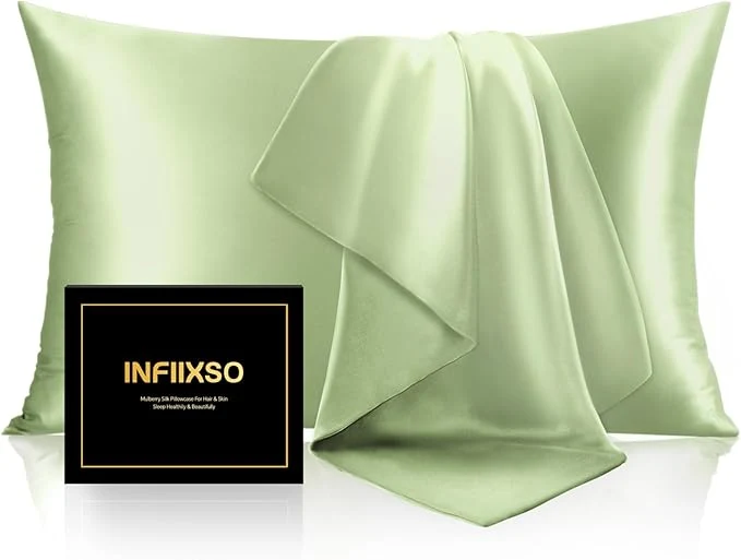 Superior INFIIXSO Silk Pillow Cases 2 Pack Standard Size Ultra Smooth amp Soft Mulberry Silk Pillow Case for Hair and Skin Breathable Cooling Silk Pillowcase with Hidden Zipper Sage Green 20x26 Inches Sophisticated