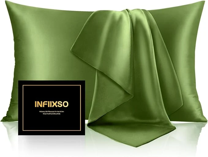 Expertly Made INFIIXSO Silk Pillow Cases 2 Pack Standard Size Ultra Smooth amp Soft Mulberry Silk Pillow Case for Hair and Skin Breathable Cooling Silk Pillowcase with Hidden Zipper Cedar Green 20x26 Inches Optimized