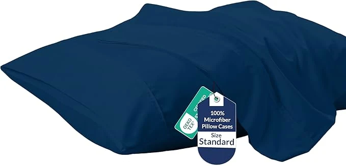 Flexible Royale Linens Standard Pillowcase Set of 2 - Bed Pillow Cover - 20 quot x26 quot - Navy Pillowcases - 1800 Brushed Microfiber Wrinkle amp Fade Resistant - Soft amp Cozy- Standard Size Pillow Case Navy Refined