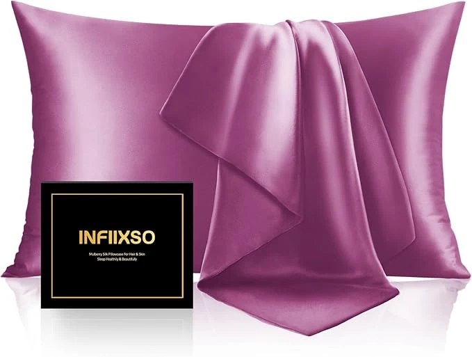 Smart INFIIXSO Mulberry Silk Pillow Cases King Size Set of 2 Silk Pillowcase with Hidden Zipper 20 quot x36 quot Smooth and Soft Pillow Case for Hair and Skin Purple 2 Pack Exclusive