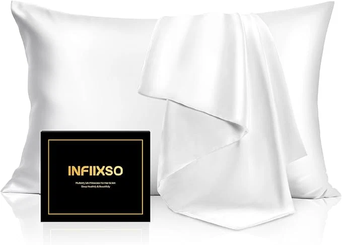 Sustainable INFIIXSO Mulberry Silk Pillow Case King Size Silk Pillowcase with Hidden Zipper 20 quot x36 quot Smooth and Soft Pillow Cases for Hair and Skin White 1 Pack Smart
