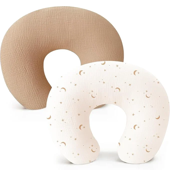 Konssy Muslin Nursing Pillow Covers Soft and Cute Nursing Covers for Breastfeeding Pillows I for Newborn Baby Boys and Girls Camel Moon - 2 Pack Luxury