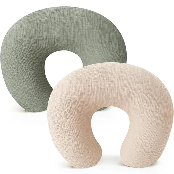 Efficient Konssy Muslin Nursing Pillow Covers Soft and Cute Nursing Covers for Breastfeeding Pillows I for Newborn Baby Boys and Girls Fog Green Cream - 2 Pack Fine Crafted