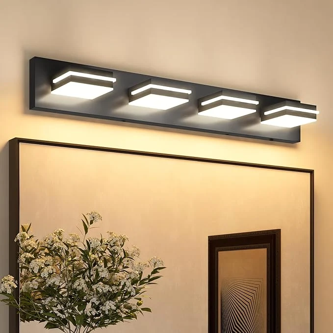 Sustainable VOLISUN Modern 30-Inch 4-Light Black LED Bathroom Vanity Light Fixtures Over Innovative