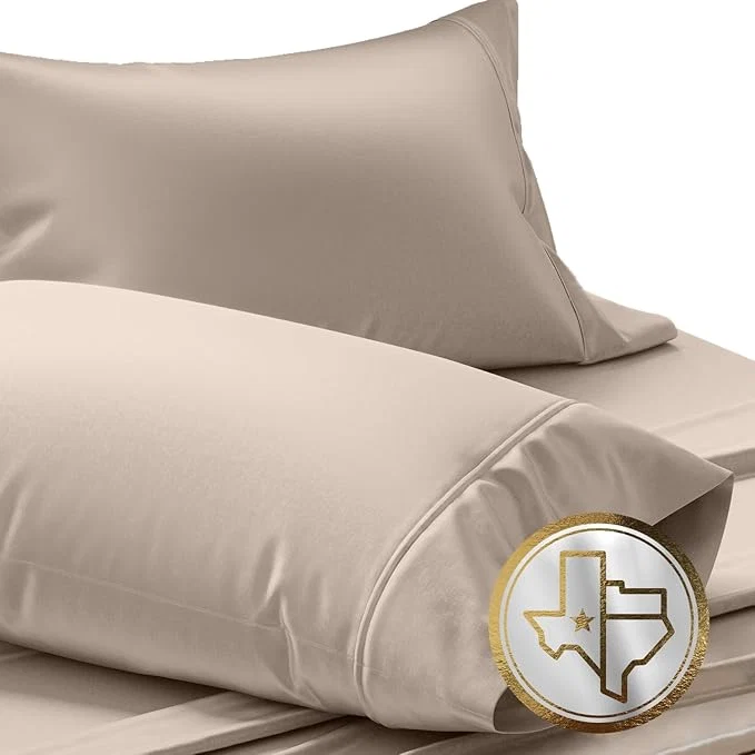 Genuine TEXAS LINEN CO. Luxury Egyptian Cotton King Pillow Cases Set of 2-1000 Thread Count Pillowcases for Sleeping Silky Soft Cooling Pillow Cover Extra Long Staple Hotel Quality Pillow Cases - Taupe Responsible