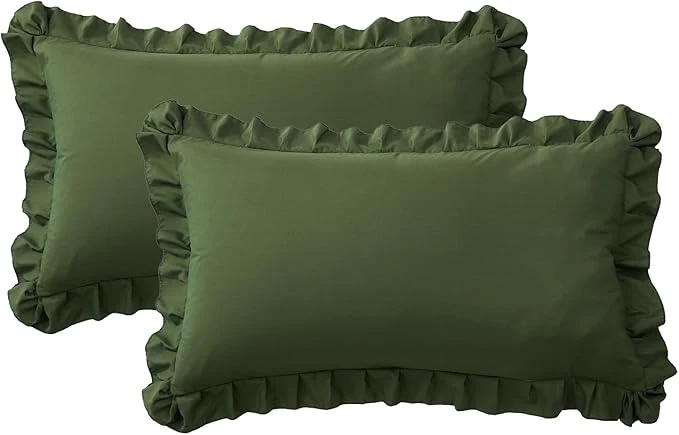 Natural Ruffle Pillow Cases King Size Set of 2 – Soft Wrinkle Resistant Brushed Microfiber Ruffled Pillowcases –Envelope Pillow Shams Cover Festive Gift for Hotels Guest Rooms 20x36 Inch Olive Green Responsible
