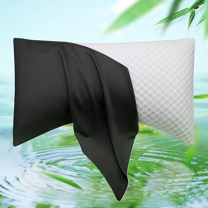 Responsible Cooling Side Sleeper Pillow Cases - Curved Rayon Derived from Bamboo Pillowcase Cover - Breathable Cool Silky Soft Pillowcase for Hot Sleepers Hair and Skin King Size 1 Piece 20 36 Inches Black Elegant