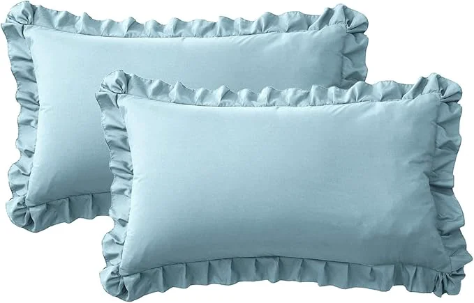 Quality Ruffle Pillow Cases King Size Set of 2 – Soft Wrinkle Resistant Brushed Microfiber Ruffled Pillowcases –Envelope Pillow Shams Cover Festive Gift for Hotels Guest Rooms 20x36 Inch Baby Blue Premium