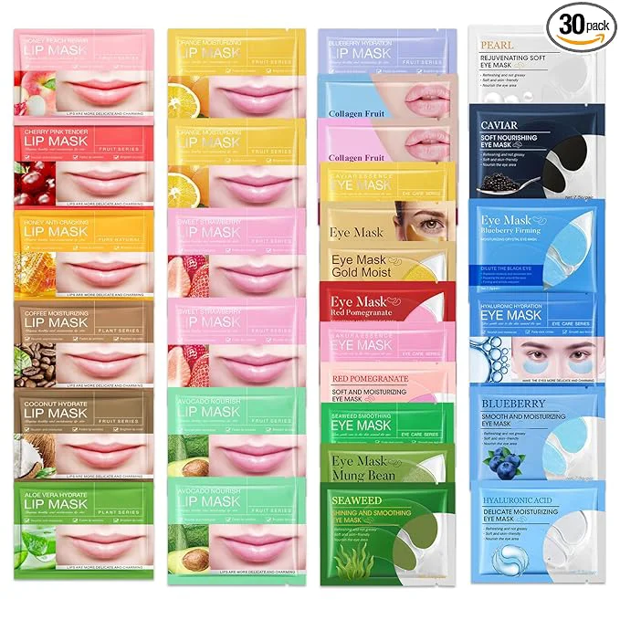 Healthy 15 Pairs Under Eye Patches for Dark Circles 15 Packs Lip Masks Hydrating High-End