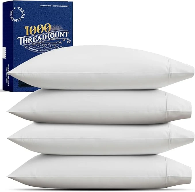 Comfortable TEXAS LINEN CO. Premium Egyptian Cotton Pillow Cases Standard Queen Size Set of 4 - Luxury High Thread Count Cotton Pillow Cases 2 Pair Silver Silky Soft Cooling Extra Long Staple Pillowcases Superior
