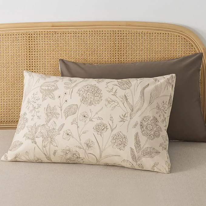Quality Zus Cotton Khaki Floral Pillowcases Standard Size Set of 2 19 39 39 ×29 39 39 Queen Size Beige Vintage Toile Floral Printed Reversible Pillow Covers Soft Envelope Queen Pillowcase Protectors Traditional