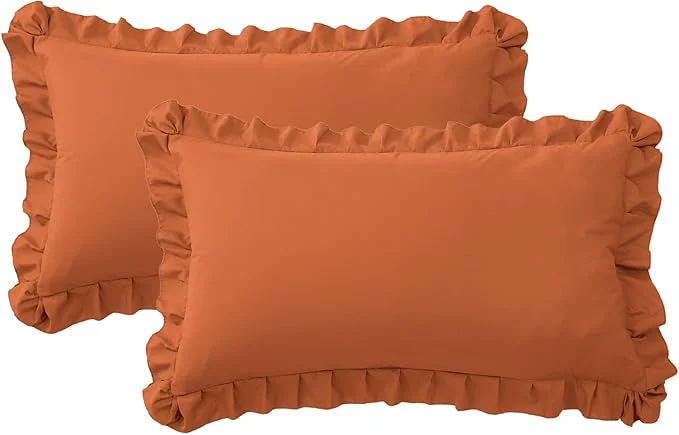 Enhanced Ruffle Pillow Cases King Size Set of 2 – Soft Wrinkle Resistant Brushed Microfiber Ruffled Pillowcases –Envelope Pillow Shams Cover Festive Gift for Hotels Guest Rooms 20x36 Inch Tangerine Long-Lasting