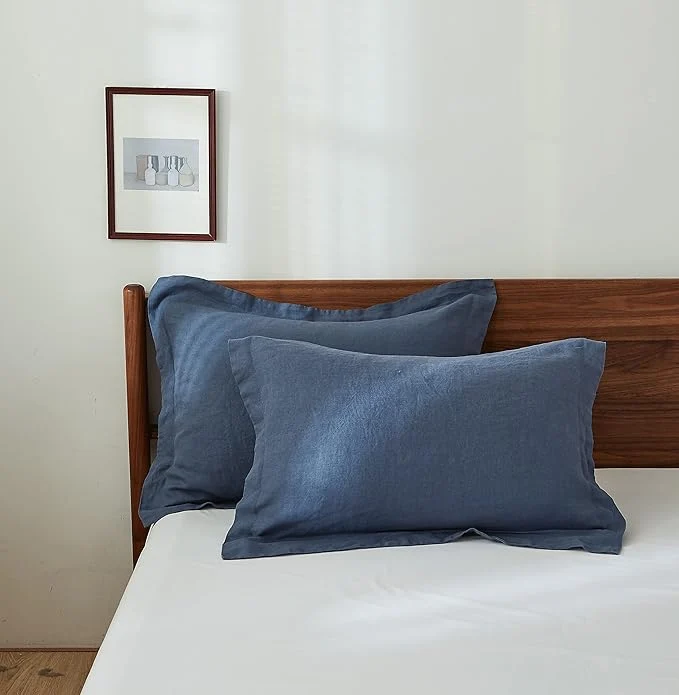 Verified Simple amp Opulence Linen Pillow Case Queen Size Set of 2 Classic Blue Pillow Covers with Overlap Closure Luxury Breathable Pillowcases Protectors Suitable for All-Season 20 quot X 26 quot Classic Blue Fine