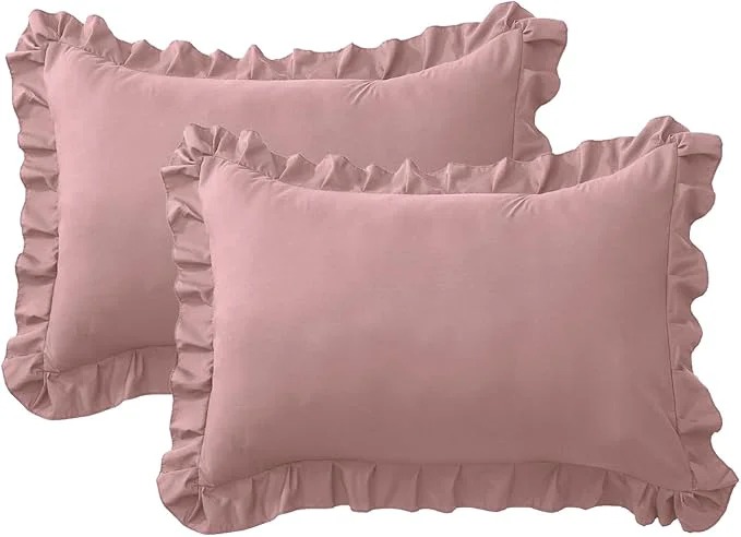 Green Ruffle Pillow Cases Queen Size Set of 2 – Soft Wrinkle Resistant Brushed Microfiber Ruffled Pillowcases –Envelope Pillow Shams Cover Festive Gift for Hotels Guest Rooms 20x30 Inch Pink Relaxed