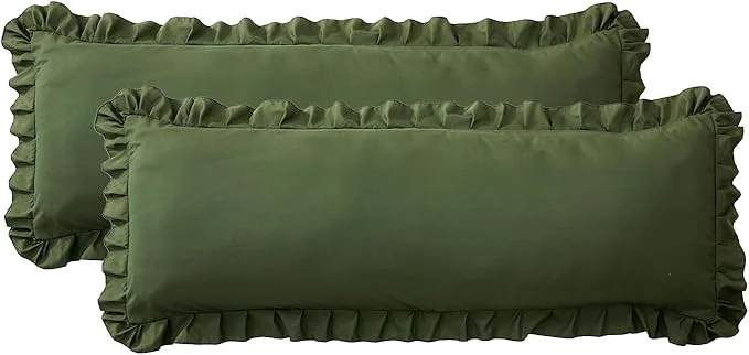 Smooth Ruffled Body Pillow Pillowcases Set of 2 – Soft Wrinkle Resistant Brushed Microfiber Body Pillowcases –Envelope Pillow Shams Festive Gift for Hotels Guest Rooms 20x54 Inch Olive Green Selected