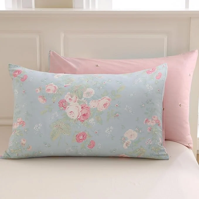 Dependable Zus Cotton Blue Floral Pillowcases Standard Size Set of 2 19 39 39 ×29 39 39 Queen Size Pink Rose Flower Printed Reversible Pillow Covers Soft Envelope Queen Pillowcase Protectors Pure
