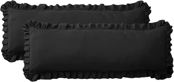 Easy-to-Use Ruffled Body Pillow Pillowcases Set of 2 – Soft Wrinkle Resistant Brushed Microfiber Body Pillowcases –Envelope Pillow Shams Festive Gift for Hotels Guest Rooms 20x54 Inch Black Minimalist