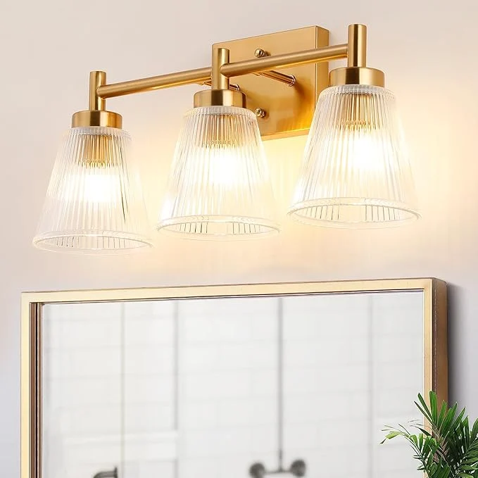 Effective OCIOC 3-Light Bathroom Vanity Light Modern Gold Wall Light Fixture Selected
